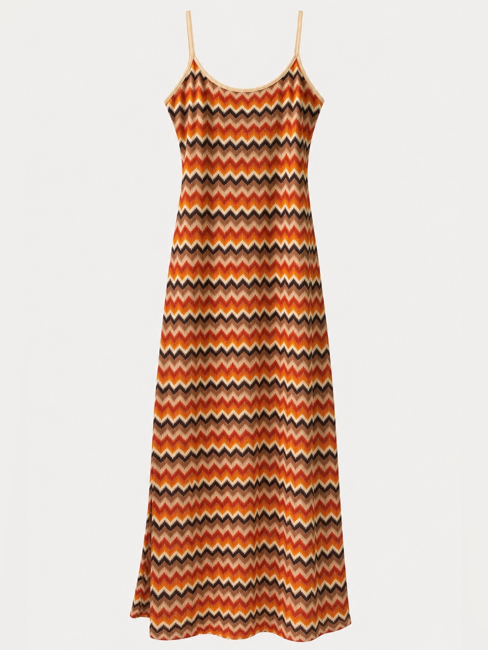 Cupshe Rust, Brown & Cream Chevron Maxi Slip Dress